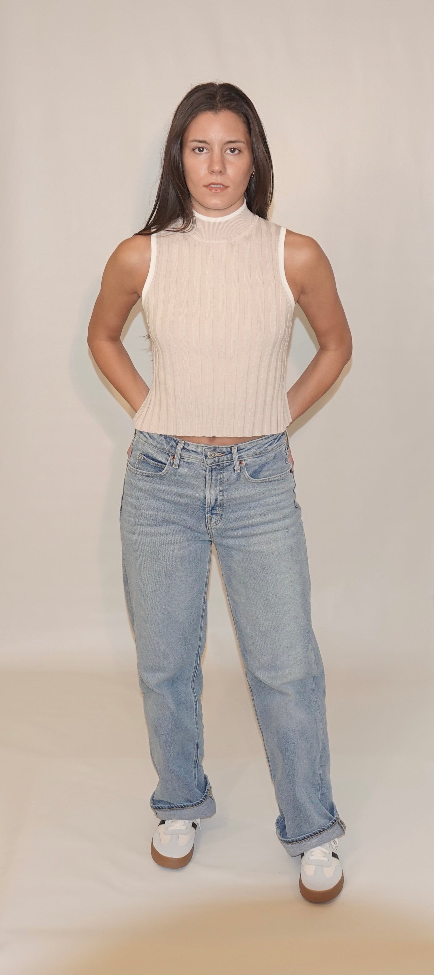 Ribbed Knit Contrast Tank Top