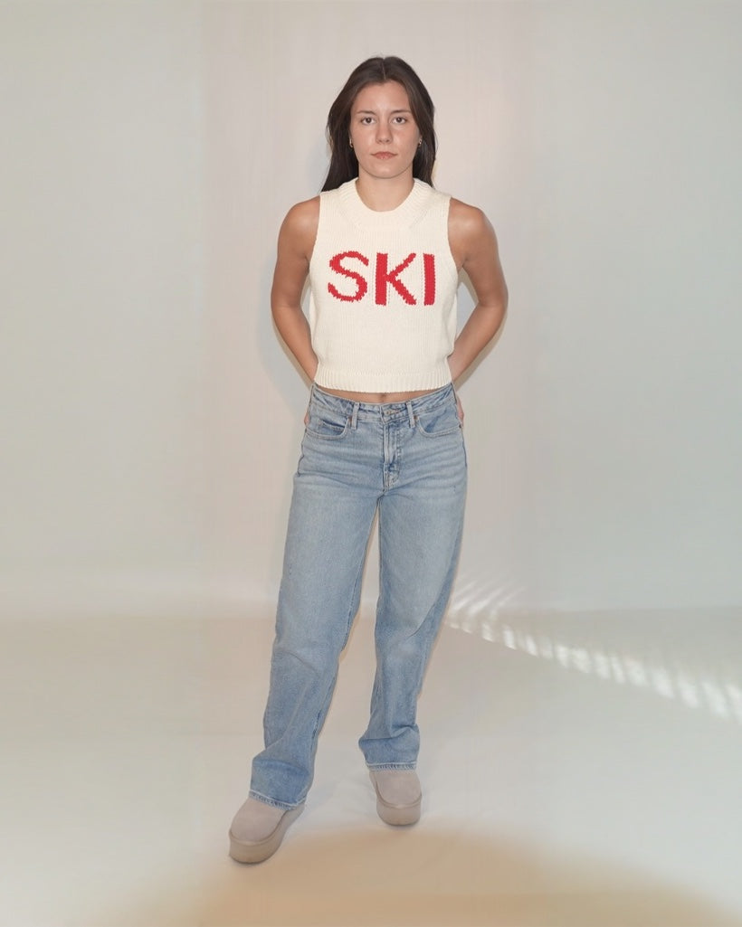 ROUND NECK SLEEVELESS "SKI" CHUNKY SWEATER