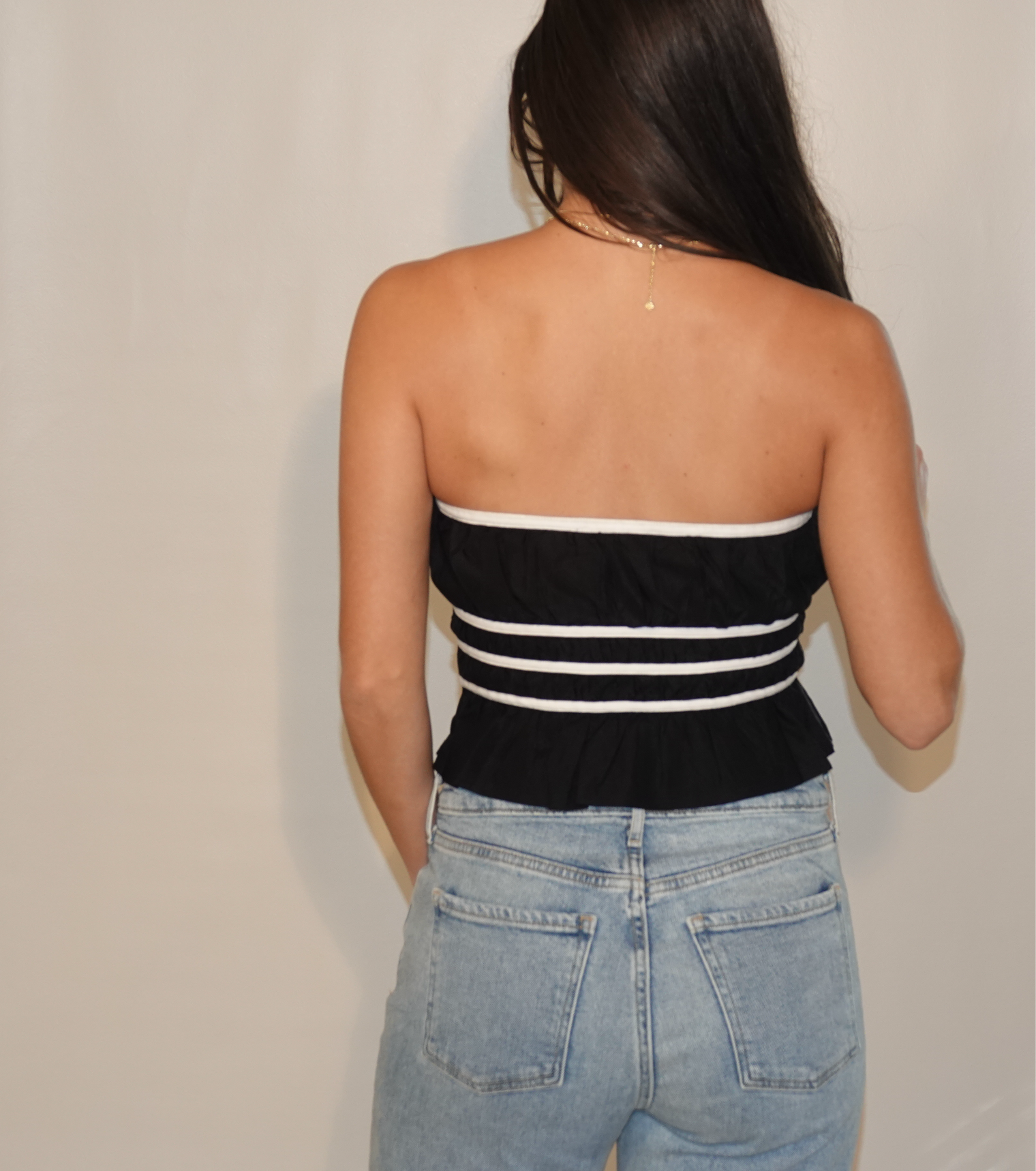 Peplum Tube Top W/ Contrast Binding