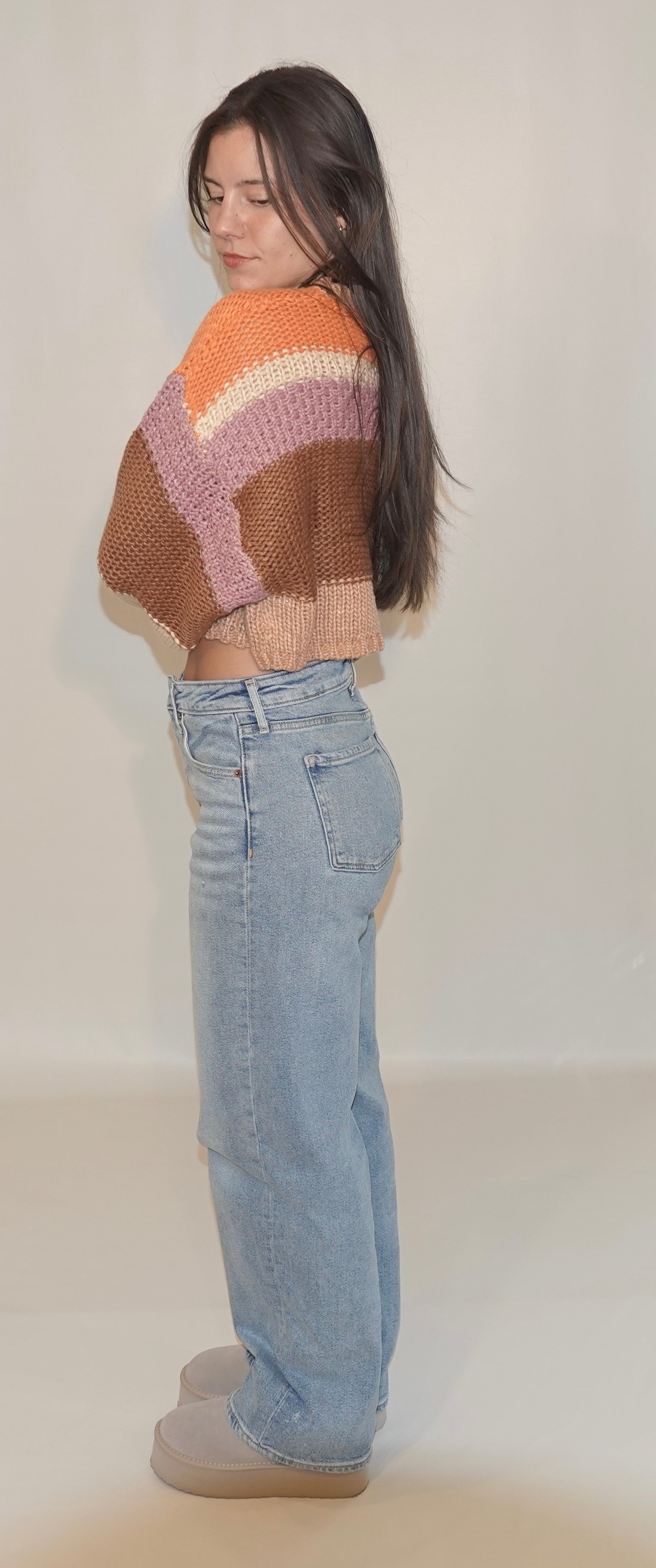 Round Neck Crop Sweater Top