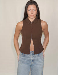 Zip Up Front Collard Vest Top