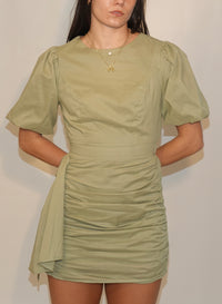 Ruched Short Puff Sleeve Mini Dress