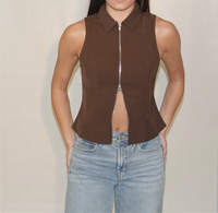 Zip Up Front Collard Vest Top