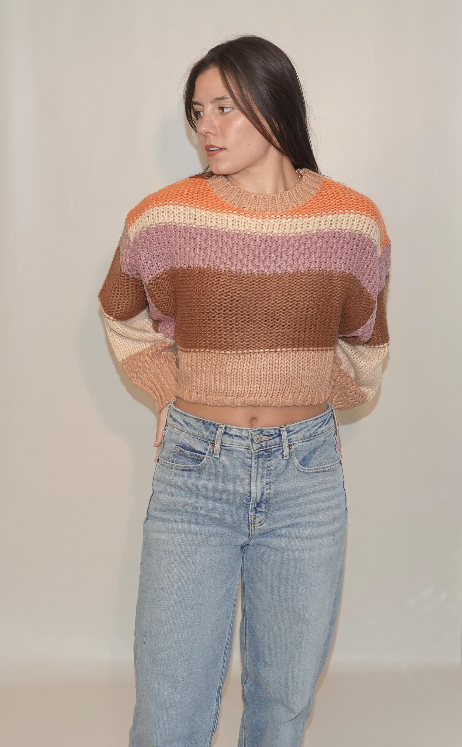 Round Neck Crop Sweater Top