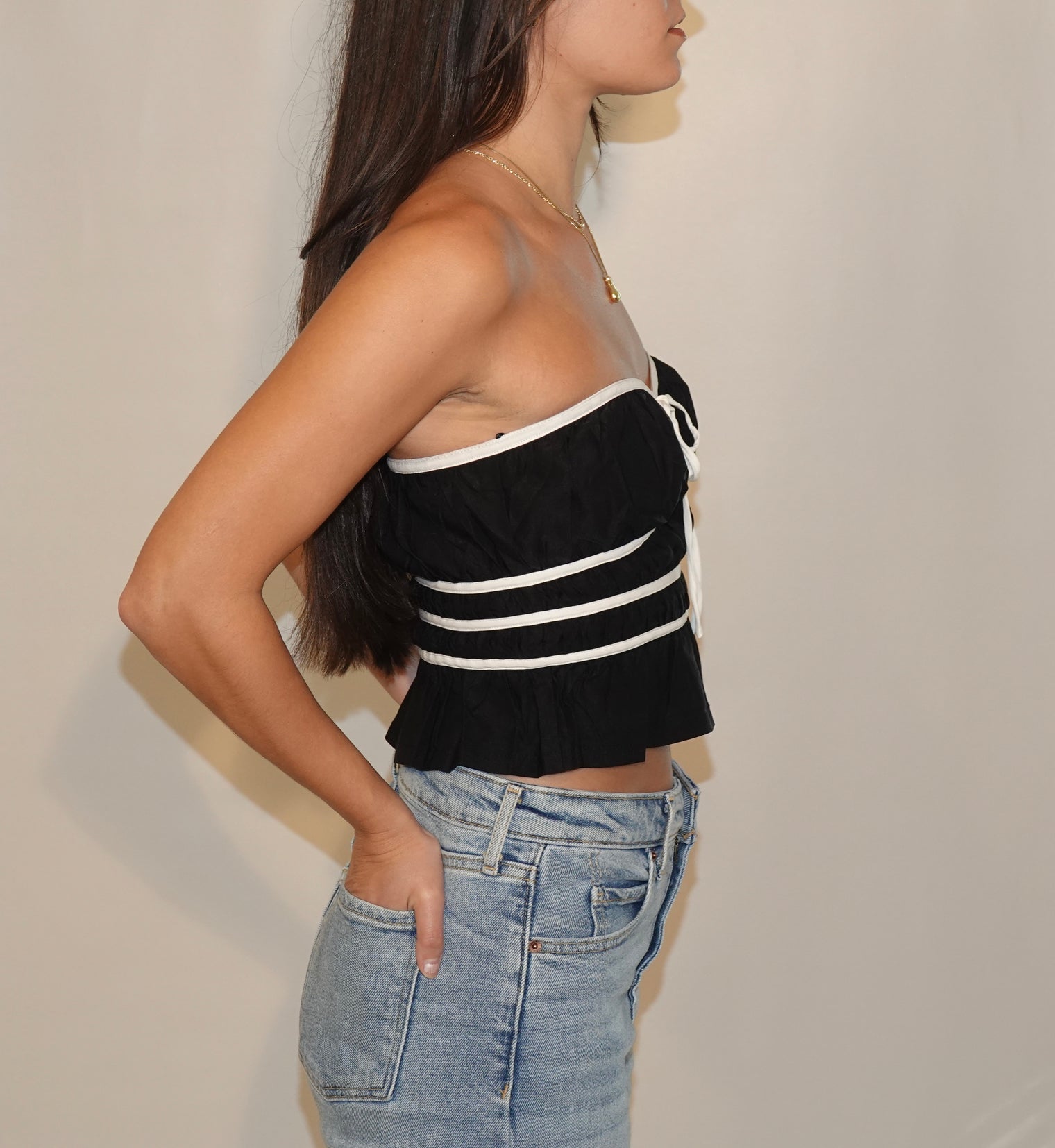 Peplum Tube Top W/ Contrast Binding